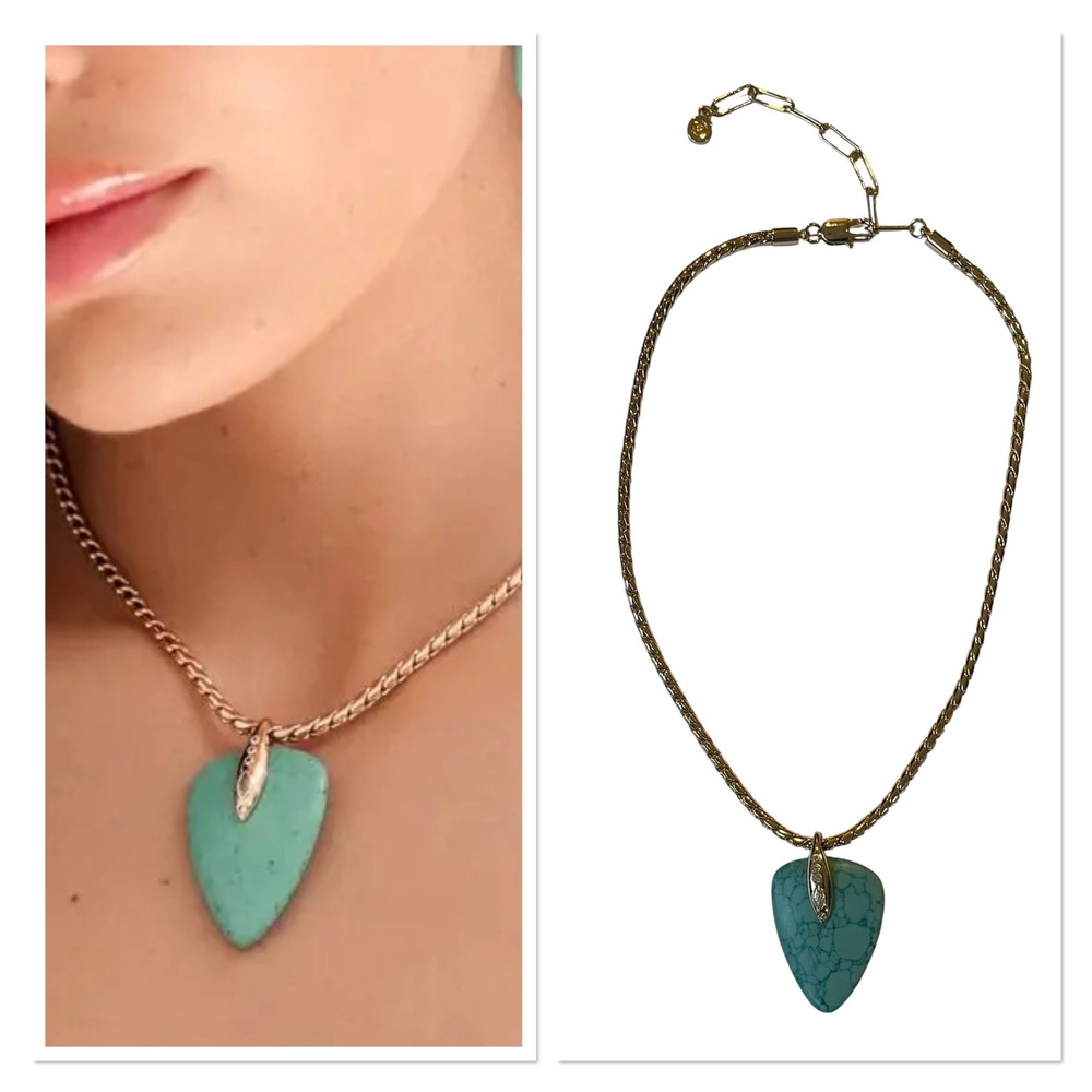 Ettika Twisted Gold Turquoise Solstice Pendant Necklace Choker Crystal Accents